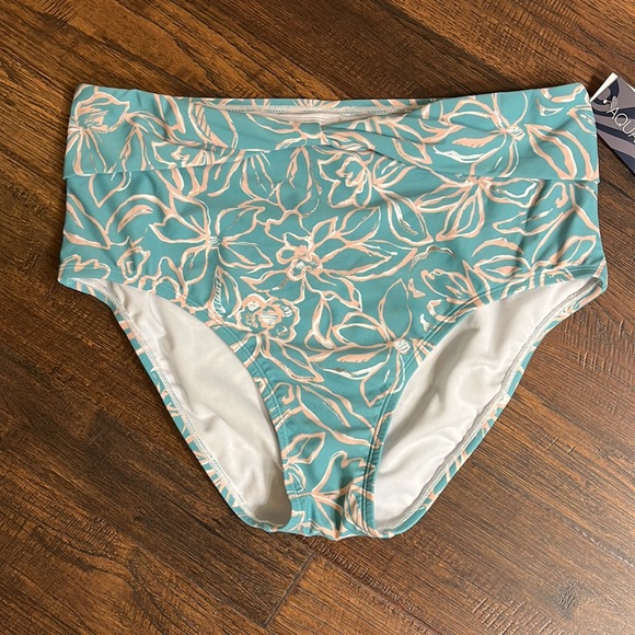 Aqua Couture Ladies Floral Prints Blue High Waisted Bikini Swim Bottom Size L - Picture 2 of 12